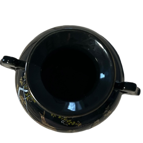 Japanese Vintage Black Gold Trimmed Peacock Vase BEAUTIFUL - Picture 8 of 11